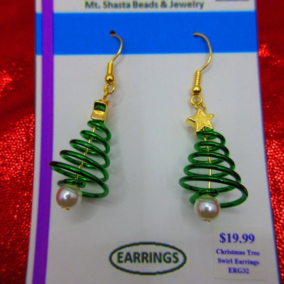 Christmas Tree Spiral Dangle Earrings - Picture 3 of 3